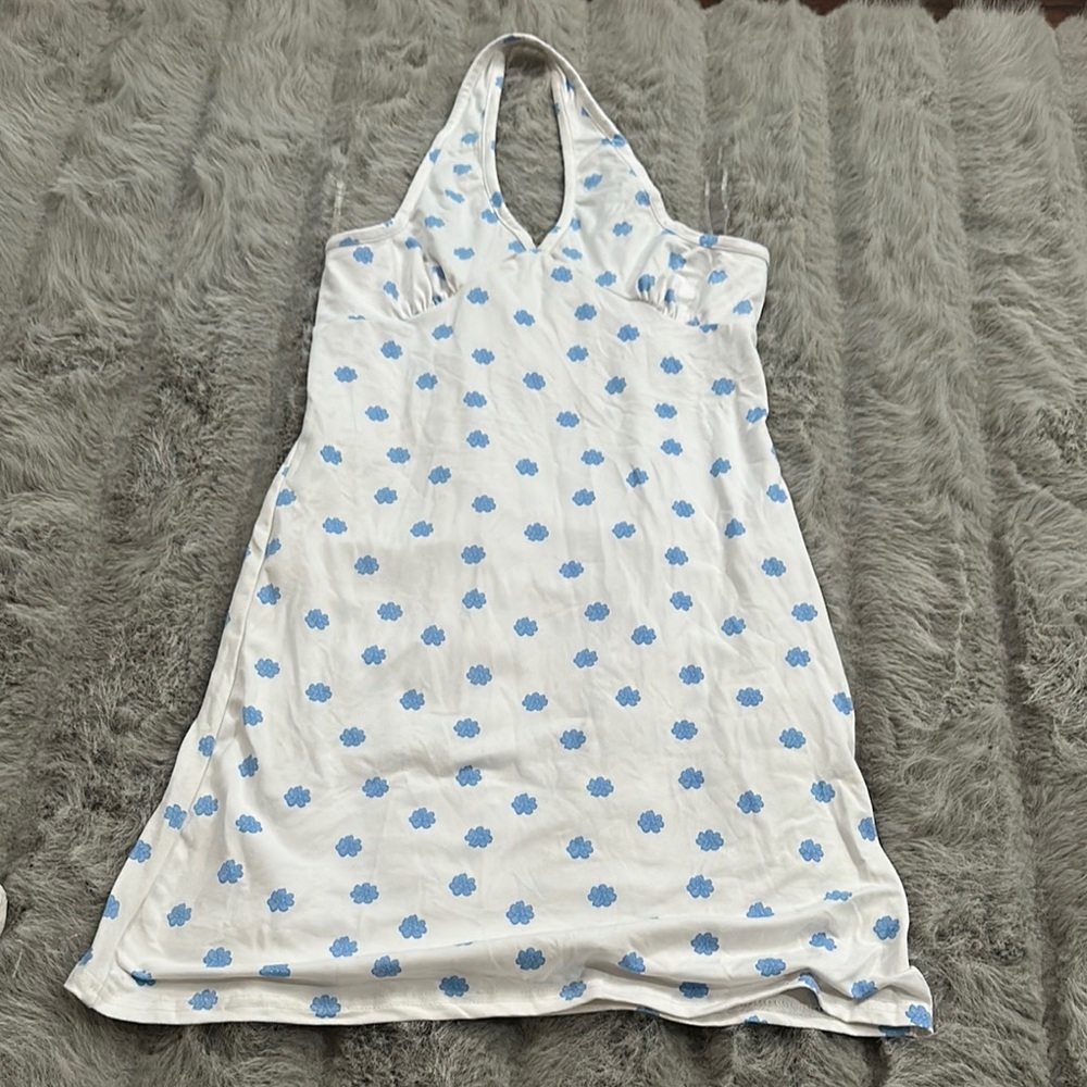 Blue and White Halter going out dress